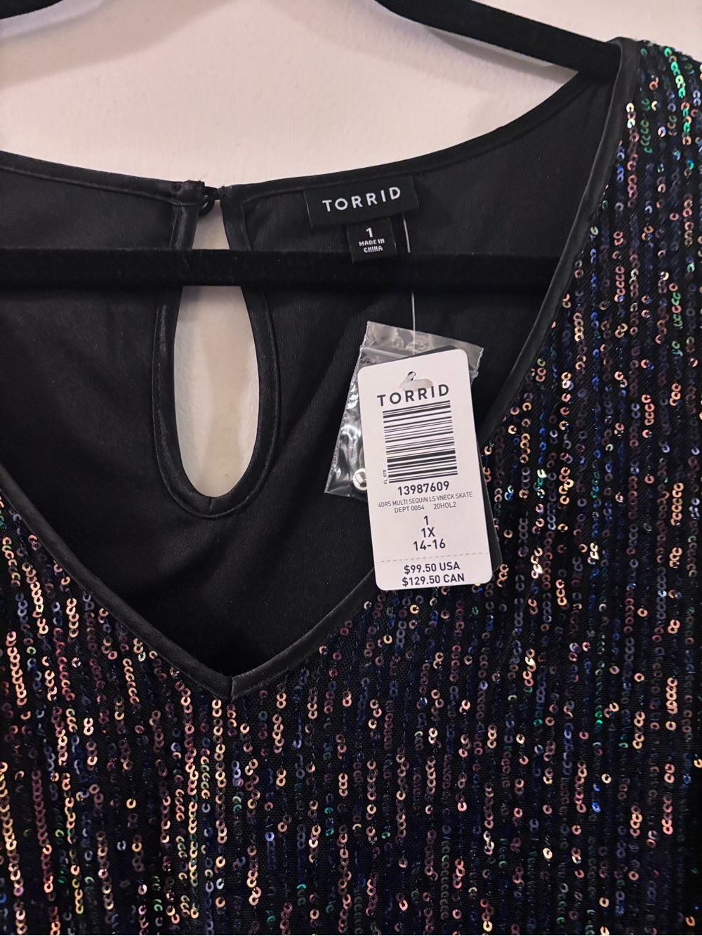 Torrid Black Sequin V-Neck Fit & Flare Dress - Picture 4 of 5